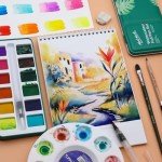 Mont Marte Watercolor Set Full Pan Signature 13pc in Tin, Vibrant, Multi-Color with Translucent Finish, Portable Watercolor Set