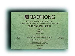 BAOHONG Artists' Watercolor Paper Block (20 Sheets, glued on Four Edges), 100% Cotton, Acid-Free, 140LB/300GSM, Watercolor Art Supplies for Wet, Dry, and Mixed Media Painting (Cold Press 8.3"X5.9")