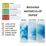 BAOHONG Artists' Watercolor Paper Block (20 Sheets, glued on Four Edges), 100% Cotton, Acid-Free, 140LB/300GSM, Watercolor Art Supplies for Wet, Dry, and Mixed Media Painting (Cold Press 8.3"X5.9")