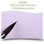 BAOHONG Artists' Watercolor Paper Block (20 Sheets, glued on Four Edges), 100% Cotton, Acid-Free, 140LB/300GSM, Watercolor Art Supplies for Wet, Dry, and Mixed Media Painting (Cold Press 8.3"X5.9")