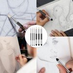 6pcs Artist Blending Sponge Pen Dual Tip Drawing Art Oil Soft Pastel Blending Tools Reusable Washable Sketch Rubbing Sponge Brush for Artist Professional Sketch Drawing Blending Lightening & Highlight