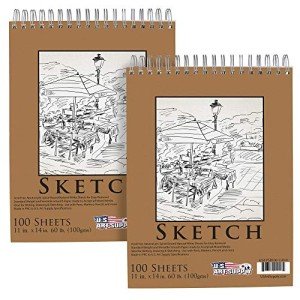 U.S. Art Supply 11"x14" Top Spiral Bound Sketch Book, 2 Pack, 100 Sheets Each, 60lb (100gsm), Acid-Free, Artist Sketchbook, Drawing Pad for Adults & Students