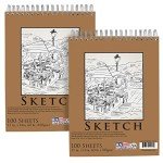 U.S. Art Supply 11"x14" Top Spiral Bound Sketch Book, 2 Pack, 100 Sheets Each, 60lb (100gsm), Acid-Free, Artist Sketchbook, Drawing Pad for Adults & Students