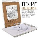 U.S. Art Supply 11"x14" Top Spiral Bound Sketch Book, 2 Pack, 100 Sheets Each, 60lb (100gsm), Acid-Free, Artist Sketchbook, Drawing Pad for Adults & Students