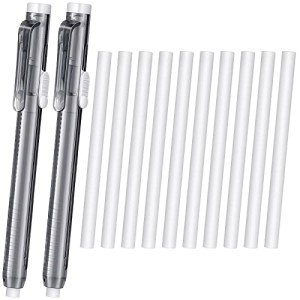 12 Pieces Retractable Mechanical Eraser Pen Bulks Retractable Mechanical Stick Eraser Refill for Teacher Gifts Painting Writing Office Daily Study (Clear Black)