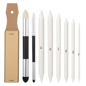Blending Stumps for Drawing, 9PCS Tortillions Blending Pencil Oil Pastel Blending Tools Soft Paper Felts Sketch Blending Sticks Blending Sponge Pens and Sandpaper Pencil Sharpener Drawing Supplies