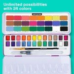 ARTISTRO Watercolor Paint Set 24 Colors, Travel Watercolor Set in Portable Box, Water Color Paint Sets for Kids, Mini Water Colors Paint Adult Set for Artists, Beginners, Amateur Hobbyists