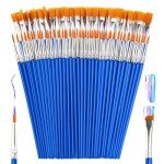 ZRLEI Small Paint Brushes Bulk, 110 Pcs Flat Tip Round Acrylic Paint Brushes for Kids Classroom Acrylic Watercolor Canvas Face Painting Touch Up