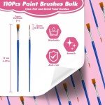 ZRLEI Small Paint Brushes Bulk, 110 Pcs Flat Tip Round Acrylic Paint Brushes for Kids Classroom Acrylic Watercolor Canvas Face Painting Touch Up