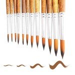 FENORKEY Artist Watercolor Paint Brushes, Round Pointed Tip Paint Brushes Set, 12pcs Different Sizes Detail Paint Brush for Watercolor, Acrylics, Ink, Gouache, Oil, Tempera (Brown)