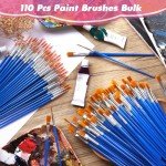ZRLEI Small Paint Brushes Bulk, 110 Pcs Flat Tip Round Acrylic Paint Brushes for Kids Classroom Acrylic Watercolor Canvas Face Painting Touch Up
