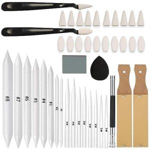 43 PCS Blending Stumps and Tortillions Paper Art Blenders Sketch Drawing Tools with Sketch Wipe Scrapers,Rub Sponge,Kneaded Eraser and Sandpaper Sharpeners