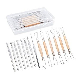 14PCS Ceramic Pottery Clay Ribbon Sculpting Tool Kit with Feather Wire Texture and Needle Detail Tools for Carving,Modeling,by Augernis