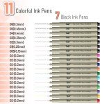Mr. Pen- Drawing Pens for Artists, 18 Pack, Black Ink Multiliner, Colorful 0.3mm Artist Pens