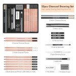 KALOUR PDAS 22pcs Charcoal Drawing Set, Professional Art Supplies, Black & White Charcoal Pencils for Drawing, Sketching, Shading, Blending, Artist Pencils for Beginners & Pro Artists