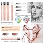 KALOUR PDAS 22pcs Charcoal Drawing Set, Professional Art Supplies, Black & White Charcoal Pencils for Drawing, Sketching, Shading, Blending, Artist Pencils for Beginners & Pro Artists
