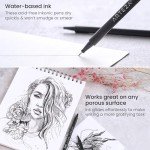 ARTEZA Black Inkonic Fineliners Pens, Set of 12, 0.4 mm Fine Tip Markers, Water-Based Art Pens for Drawing, Sketching, Journaling, Calligraphy