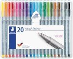 STAEDTLER triplus fineliner, 0.3mm metal-clad tip, ergonomic triangular barrel, for writing, drawing and coloring, set of 20 fineliners, 334 SB20