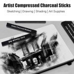 XQIGI Compressed Charcoal Sticks 6 PCS, Kneaded Rubber Erasers Large Size 2 Pack, Square Vine Charcoal Rod Set of 8 for Back to School DIY Drawing Crafts, Sketching, Shading, Beginners and Artists