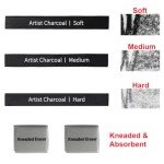 XQIGI Compressed Charcoal Sticks 6 PCS, Kneaded Rubber Erasers Large Size 2 Pack, Square Vine Charcoal Rod Set of 8 for Back to School DIY Drawing Crafts, Sketching, Shading, Beginners and Artists