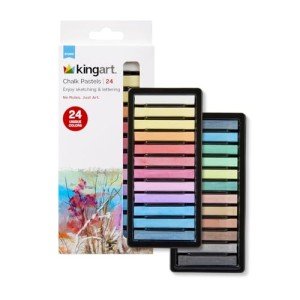 KINGART 175-24 Soft Chalk Pastels, 24 Assorted Colors, Square Charcoal, Drawing Media for All Artist