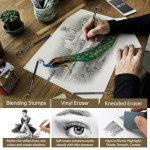 Drawing Sketching Pencil Set, 24 Piece Pro Artist Sketch Kit - Graphite Pencils (12B-4H),Charcoal Pencils for Drawing,Black and White Charcoal Pencils,Charcoal Sticks,Stumps,Eraser,Sharpeners