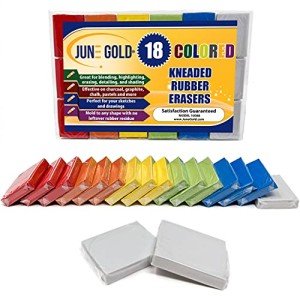 June Gold 18 Colored Kneaded Erasers, Blend, Shade, Smooth, Correct, and Brighten Your Sketches and Drawings