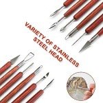 Clay Sculpting Tools, 6 PCS Double-Ended Stainless Steel Polymer Clay Tools, Wooden Handle Pottery Tools for Embossing, Carving Tools and Supplies