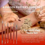 Clay Sculpting Tools, 6 PCS Double-Ended Stainless Steel Polymer Clay Tools, Wooden Handle Pottery Tools for Embossing, Carving Tools and Supplies
