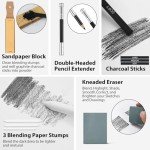 GETHPEN Sketch Pencils for Drawing,34 Pcs,Graphite Pencil (14B-4H), Charcoal Pencil,With Graphite Sticks, Erasers and Sharpener, Art Pencils for Sketching,Artist Set for Beginners and Professionals