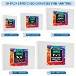 KEFF Stretched Canvas for Painting (10 Pack) Blank Painting Canvas - 2 of Each; 4x4, 5x7, 8x10, 9x12 and 11x14 Canvas, 100% Cotton Pre-Primed, Great for Pouring, Acrylic, Oil, Wet and Dry Art Media