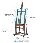 MEEDEN Extra Large H-Frame Studio Easel - Solid Beech Wooden Artist Professional Heavy-Duty Easel, Painting Art Easel Stand with 4 Premium Locking Silent Caster Wheels, Hold Max 82", Walnut