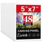 ESRICH 48 Pack 5x7 Inch Small Canvas Boards for Painting, Painting Canvas 5x7 Inch Cotton Primed Acid Free Mini Blank Canvas Panels for Oil Paint,Watercolor,Acrylic Paint,Gouache&Tempera.