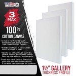 U.S. Art Supply Large Stretched Canvas for Painting 16x20 inch Gallery Depth 1-1/2" Thick, 3-Pack - 12oz Acrylic Gesso Triple Primed, Professional Artist Quality, 100% Cotton - Oil, Pouring Paint
