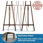 Somime A - Frame Wooden Display Easel with Wheels - Adjustable Lyre Beechwood Studio Easel Stand Holding Canvas Up to 90", Inclinable Artist Floor Painting Easel for Artwork Painting, Brown
