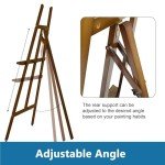 Somime A - Frame Wooden Display Easel with Wheels - Adjustable Lyre Beechwood Studio Easel Stand Holding Canvas Up to 90", Inclinable Artist Floor Painting Easel for Artwork Painting, Brown