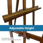 Somime A - Frame Wooden Display Easel with Wheels - Adjustable Lyre Beechwood Studio Easel Stand Holding Canvas Up to 90", Inclinable Artist Floor Painting Easel for Artwork Painting, Brown