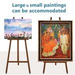 Somime A - Frame Wooden Display Easel with Wheels - Adjustable Lyre Beechwood Studio Easel Stand Holding Canvas Up to 90", Inclinable Artist Floor Painting Easel for Artwork Painting, Brown