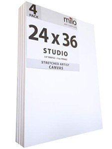 milo Pro Stretched Artist Canvas | 24x36 inch | Pack of 4 | 3/4” inch Thick Studio Profile | Ready to Paint 11 oz Primed Heavy Duty Large Canvas Art Supplies for Painting