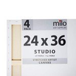milo Pro Stretched Artist Canvas | 24x36 inch | Pack of 4 | 3/4” inch Thick Studio Profile | Ready to Paint 11 oz Primed Heavy Duty Large Canvas Art Supplies for Painting