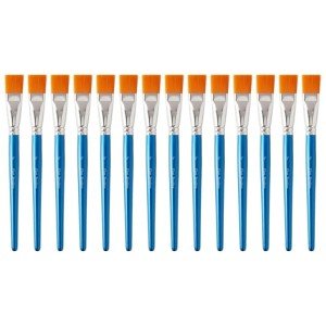 14 Pcs 1 Inch Flat Paint Brushes - Synthetic Nylon Hair Artist Brushes Bulk for Acrylic, Oil, Watercolor - Wooden Handle Professional Painting Brushes for Canvas, Detail Work, Base Coating & Crafts