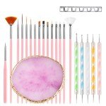 HomTop Nail Art Tools 22-piece Set, Resin Nail Art Palette, 2-way Acrylic Silicone Engraving Pen Dotting Pen Tools Nail Art Kit for Nail Art DIY Home Salon Makeup Display Board, pink