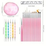 HomTop Nail Art Tools 22-piece Set, Resin Nail Art Palette, 2-way Acrylic Silicone Engraving Pen Dotting Pen Tools Nail Art Kit for Nail Art DIY Home Salon Makeup Display Board, pink