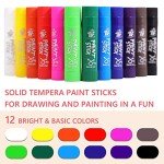 TBC The Best Crafts Paint Sticks,12 Classic Colors, Washable, Non-toxic, Tempera Paint Sticks for Kids and Students