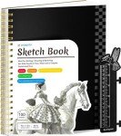 9" x 12" Sketch Book with Bookmark Ruler, 100 Sheets Spiral Sketchbook for Drawing (68lb/100gsm), Acid Free Sketch Pad Artist Sketching Drawing Paper for Kids Teens Adults Artists, 1 Pack
