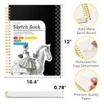 9" x 12" Sketch Book with Bookmark Ruler, 100 Sheets Spiral Sketchbook for Drawing (68lb/100gsm), Acid Free Sketch Pad Artist Sketching Drawing Paper for Kids Teens Adults Artists, 1 Pack