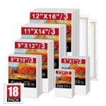 ESRICH Stretched Canvas for Painting,18 Multi Pack Blank Canvases for Painting 12x16, 11x14, 9x12, 8x10, 5x7, 3x5, Cotton Primed Painting Canvas for Oil, Acrylic Paint, for Beginners, Artists.
