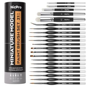Nicpro Miniature Paint Brushes Drybrush - 21PCS Model Paint Brush Set for Acrylic Oil Watercolor, Detail Paint Brush Dry Brush for Model, Miniature Painting, Paint by Numbers, Craft - with Container