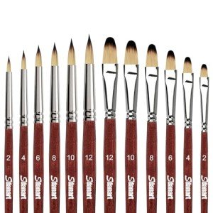 Sdanart 12 pcs Acrylic Paint Brushes Set,6 Professional Round Pointed Tip Paintbrushes and 6 Filbert Artist Paintbrush for Watercolor,Acrylics,Oil,Gouache,Ink,Perfect for Artists and Beginners