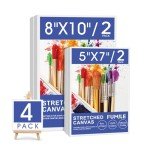 FUMILE Stretched Canvas for Painting, Canvases for Painting Multi 4 Pack 5x7,8x10 (2 of Each), Cotton Primed Acid Free Blank Canvases for Painting for Oil Paint, Acrylic Paint, Gouache and Tempera.